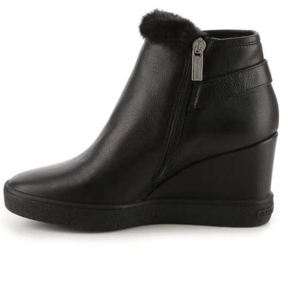 AQUATALIA LEATHER CAMERON FUR TRIM WEDGE BOOTIES SIZE 9 EUC - Picture 3 of 13